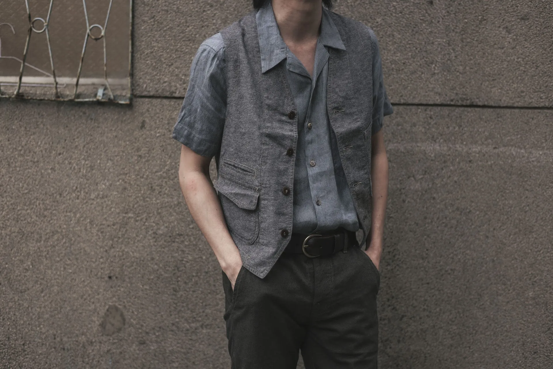 【Scarti-Lab】Cotton Linen Blend Work Vest Grey 403 SM407 日製棉麻混紡 義式工裝背心 灰色 sold by Blue Beach Denim