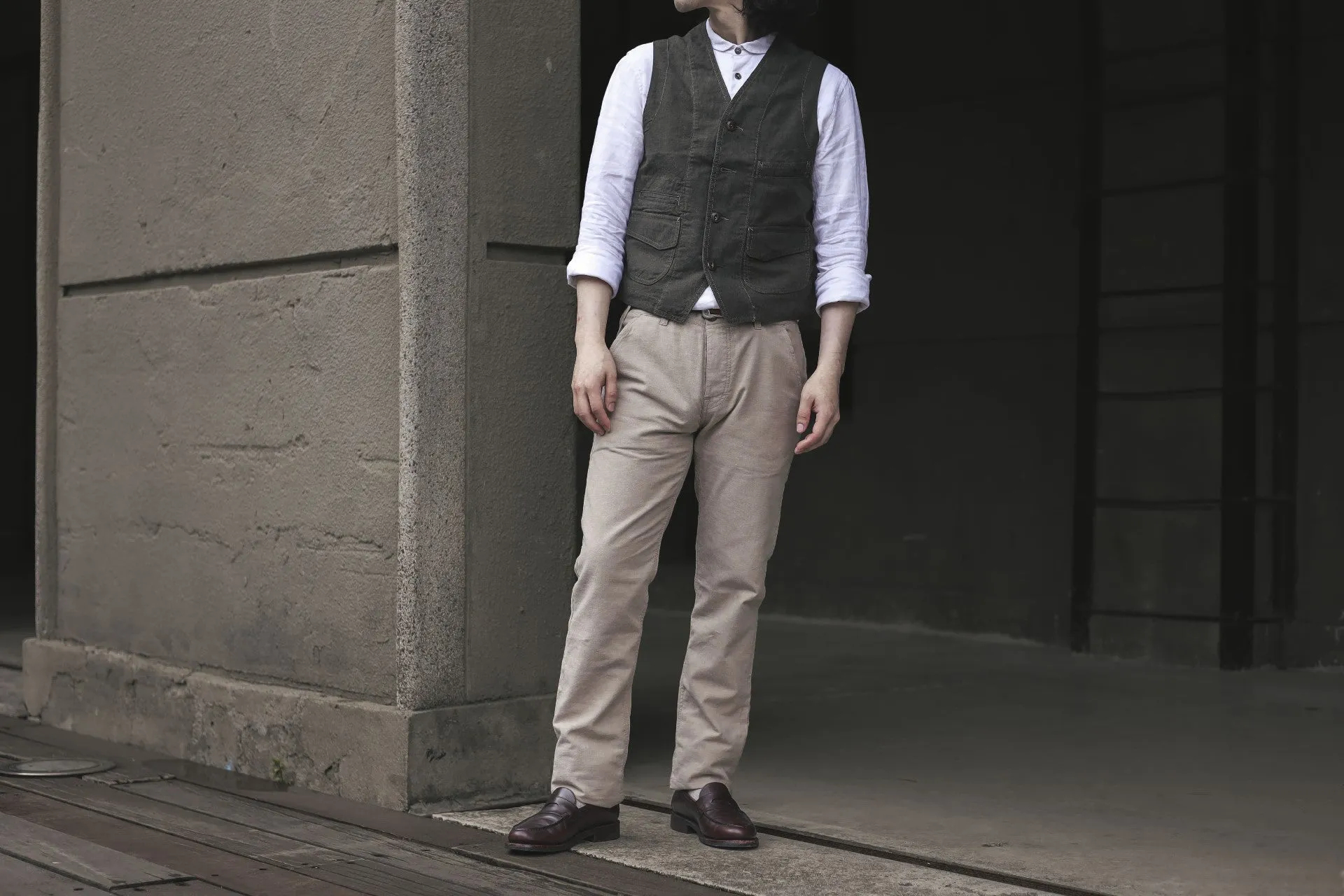 【Scarti-Lab】Cotton Linen Blend Work Vest Dark Green 403 SM407 棉麻混紡 義式工裝背心 深綠 sold by Blue Beach Denim product image thumbnail 4