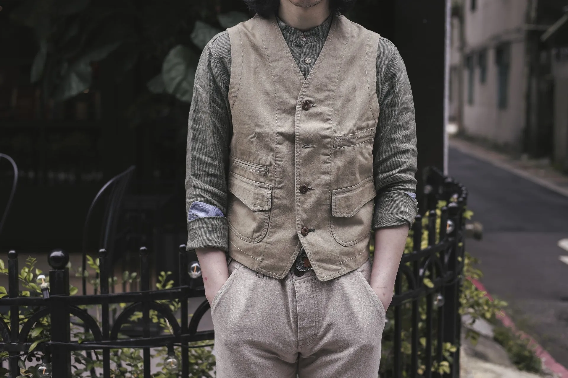 【Scarti-Lab】Work Vest Kahki 403 SH473 日製牛津布義式工裝背心卡其色 sold by Blue Beach Denim