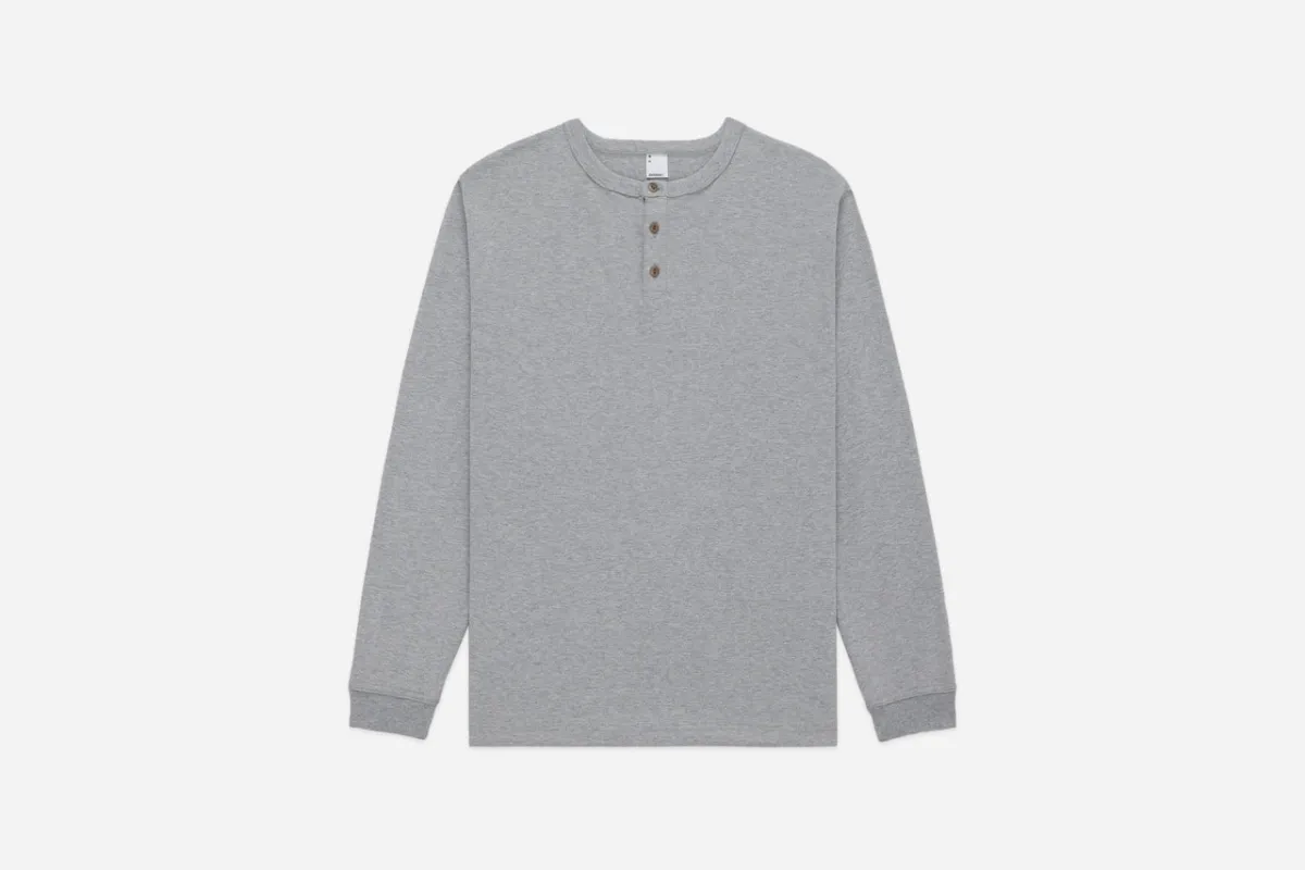 【3sixteen】Long Sleeve Henley Heather Grey 灰色重磅亨利領長袖 sold by Blue Beach Denim