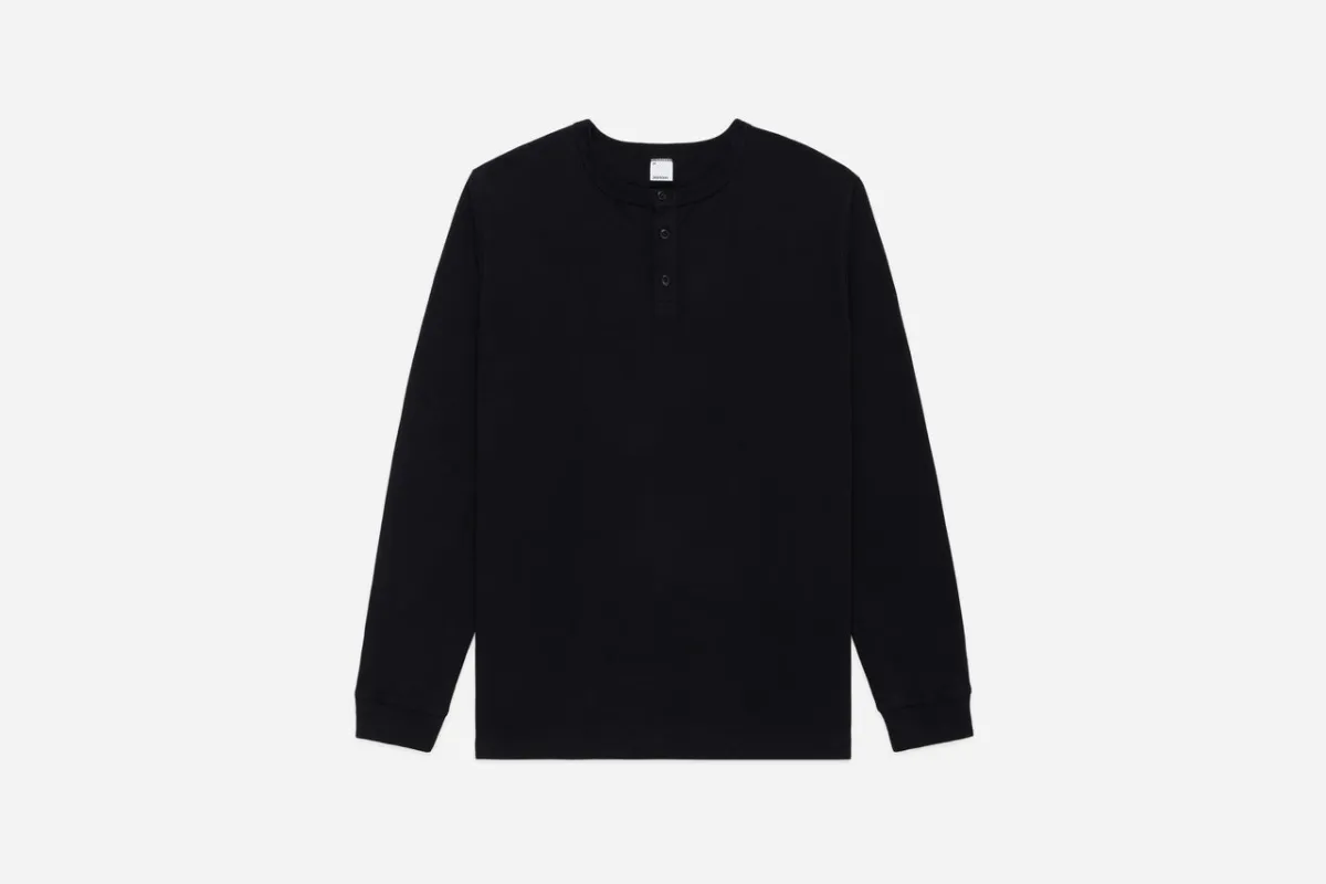 【3sixteen】Long Sleeve Henley Black 黑色重磅亨利領長袖 sold by Blue Beach Denim
