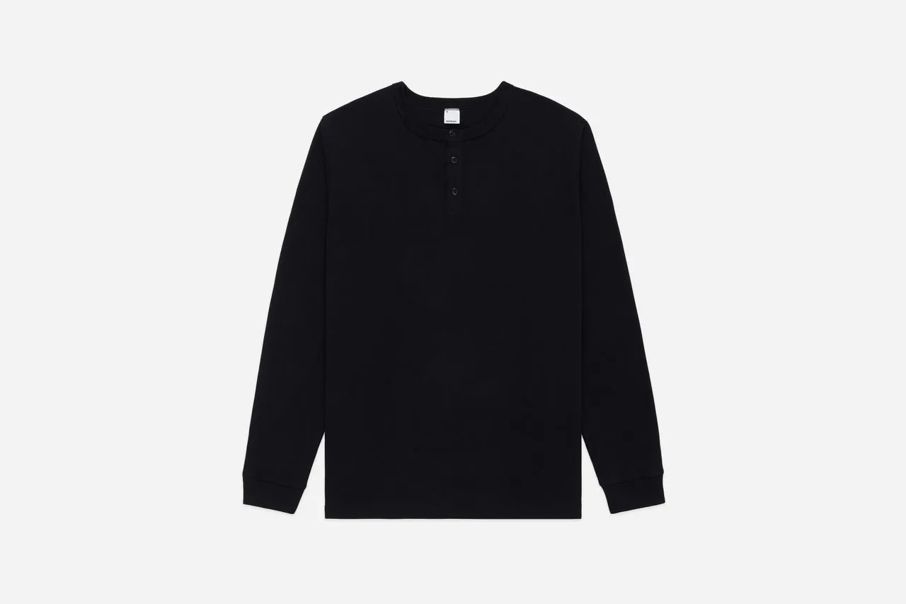 【3sixteen】Long Sleeve Henley Black 黑色重磅亨利領長袖 sold by Blue Beach Denim