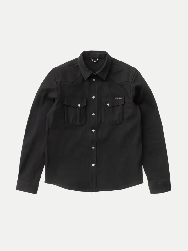 【Nudie Jeans】Jonas Dry Black Selvage Denim Shirt 黑色布邊原色旗艦單寧襯衫 sold by Blue Beach Denim