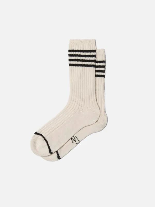 【Nudie Jeans】Women Tennis Socks Stripe Offwhite/Black 女版復古羽球條紋襪 sold by Blue Beach Denim