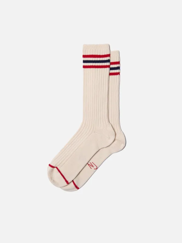 【Nudie Jeans】Men Tennis Socks Stripe Offwhite/Red 男版復古羽球條紋襪 sold by Blue Beach Denim