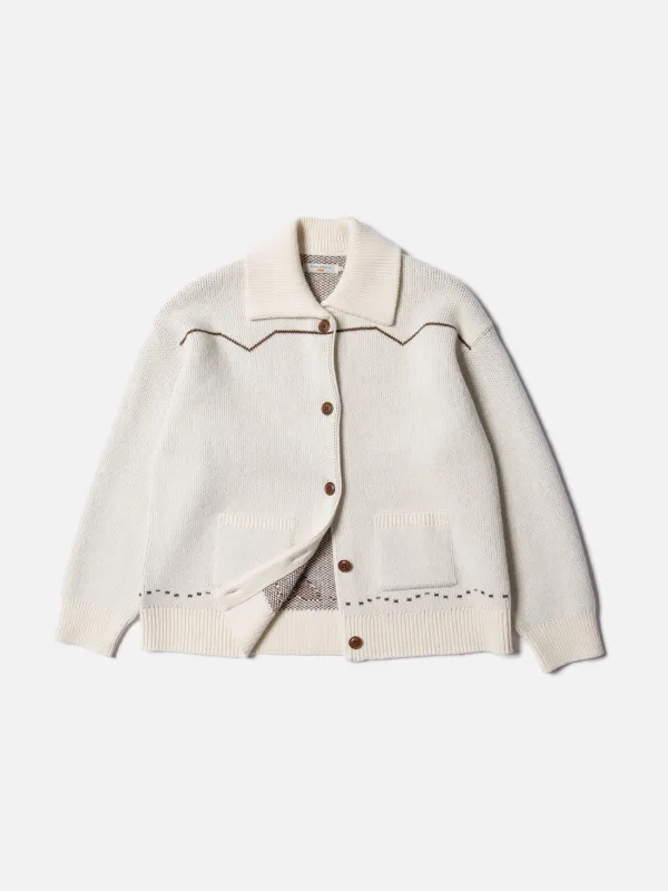 【Nudie Jeans】 Sharon Western Knit Cardigan Chalk White 女版復古野馬織紋針織開襟衫 sold by Blue Beach Denim