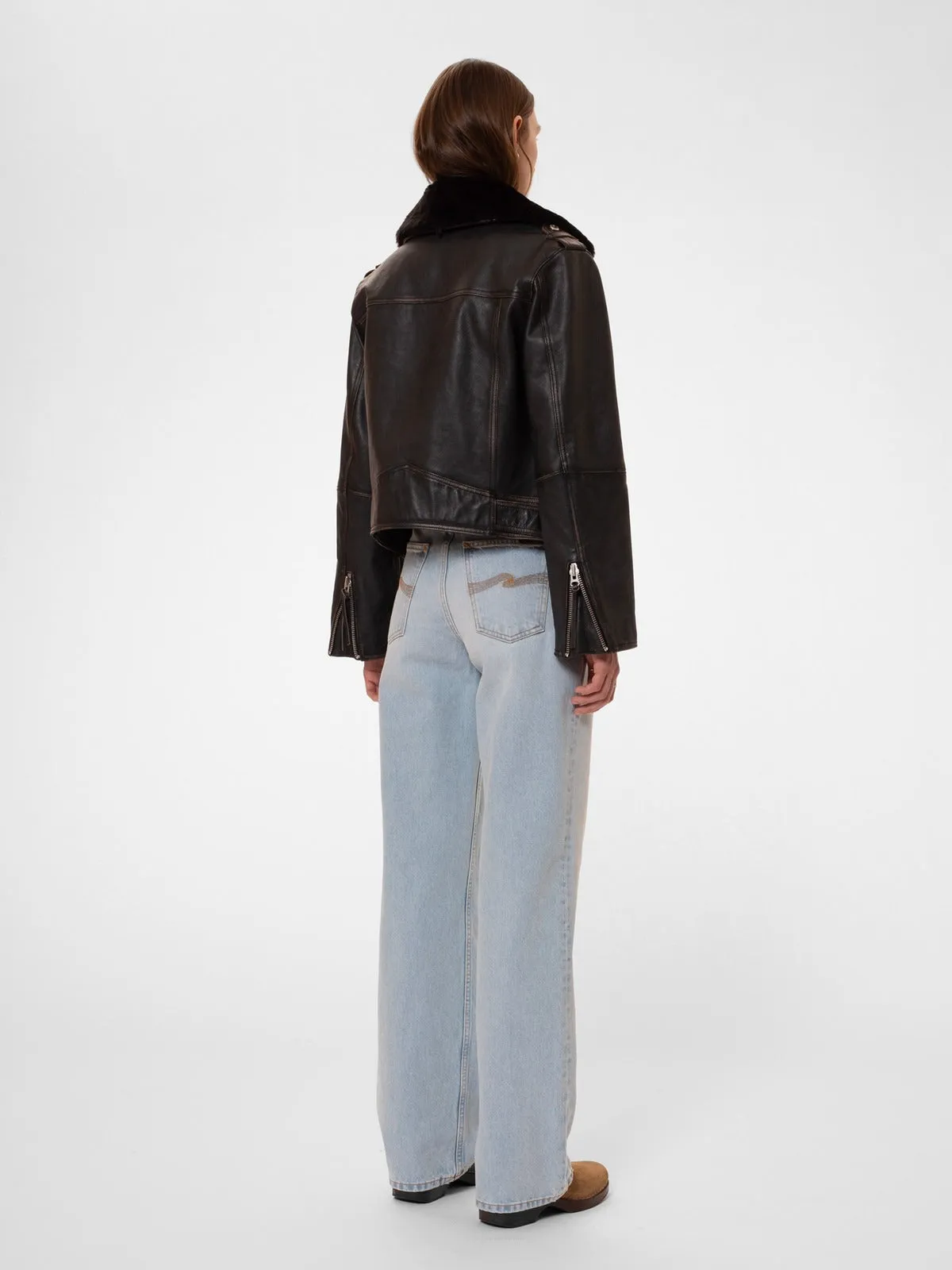 【Nudie Jeans】Greta Biker Leather Jacket Black 女版黑色作舊重磅騎士皮衣 sold by Blue Beach Denim product image thumbnail 3