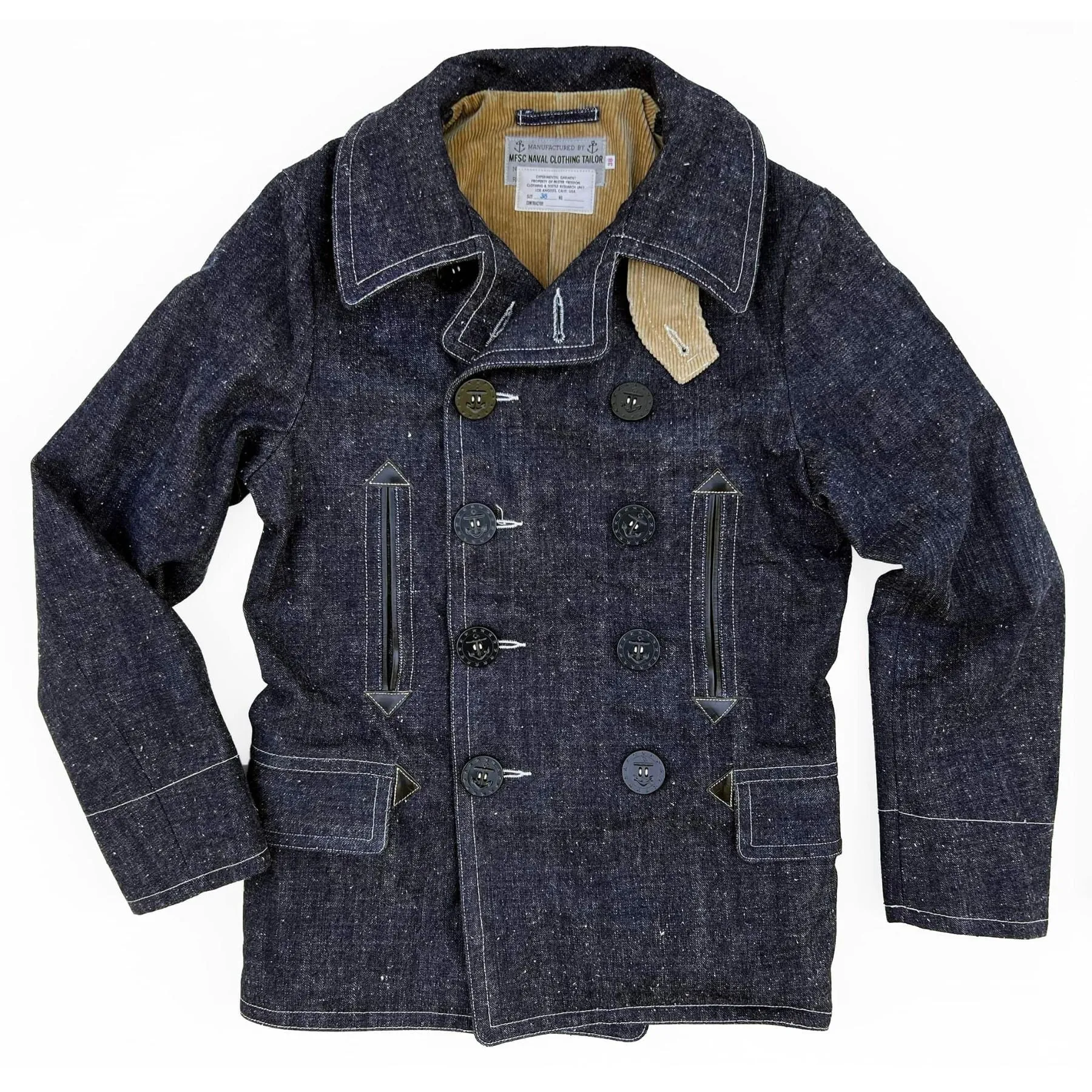 【MISTER FREEDOM】PEACOAT OKINAWA DENIM 甘蔗纖維混紡原色丹寧海軍大衣 sold by Blue Beach Denim