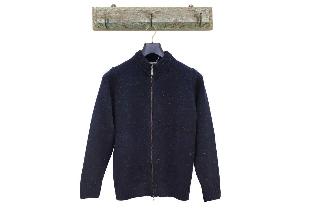 【Inis Meáin】Chevron Zipper Blue Berry 藍莓色雪佛龍拉鍊開襟毛衣 sold by Blue Beach Denim