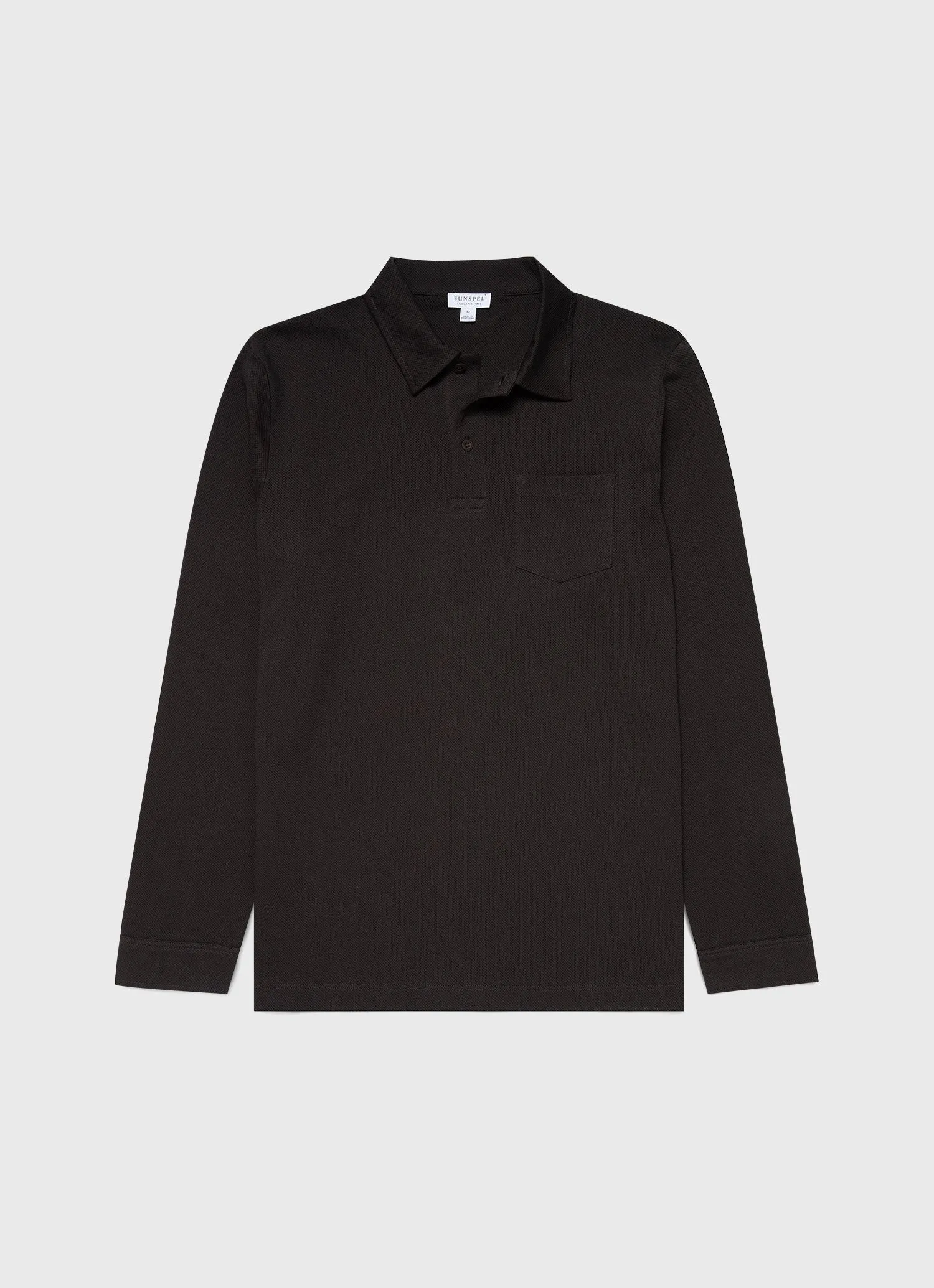 【Sunspel】Supima Long Sleeve Riviera Polo Shirt Coffee 深咖啡頂級匹馬棉長袖里維拉Polo衫 sold by Blue Beach Denim