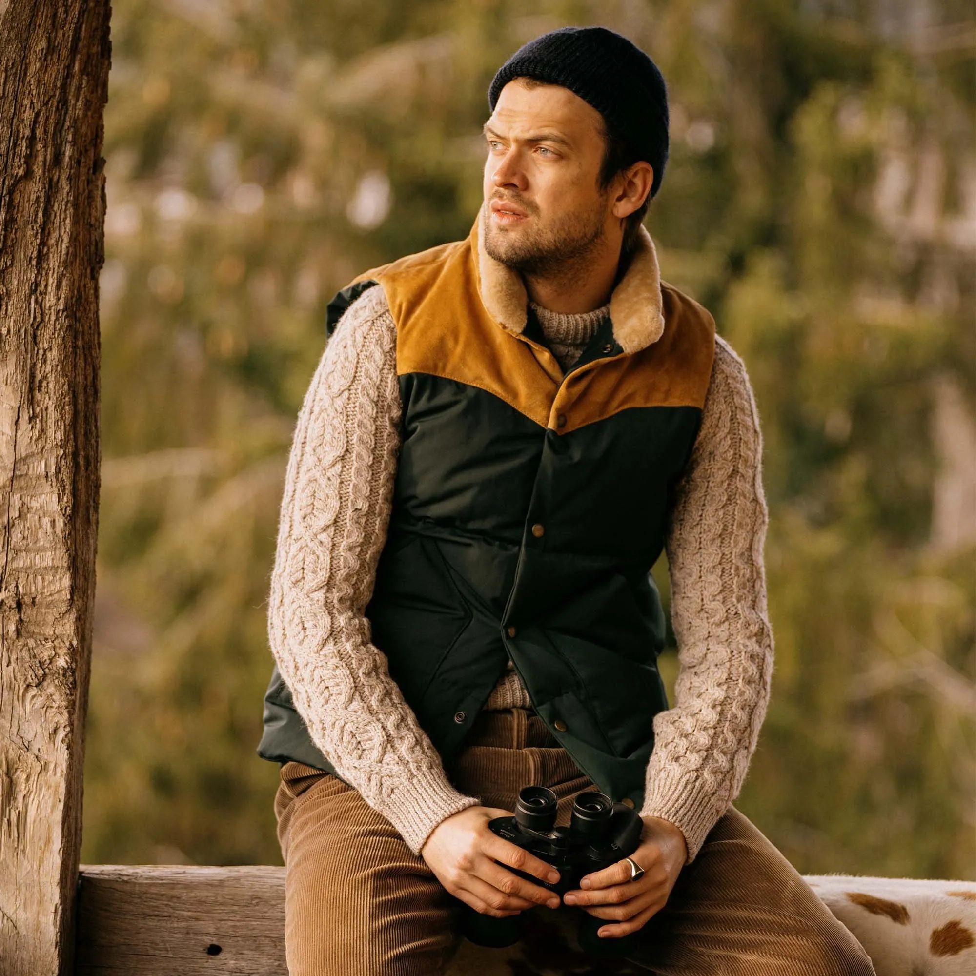 【Shangri-La Heritage】“Bivacco” Forest Green Western Down Vest 森林綠拚皮鵝絨背心 sold by Blue Beach Denim product image thumbnail 2