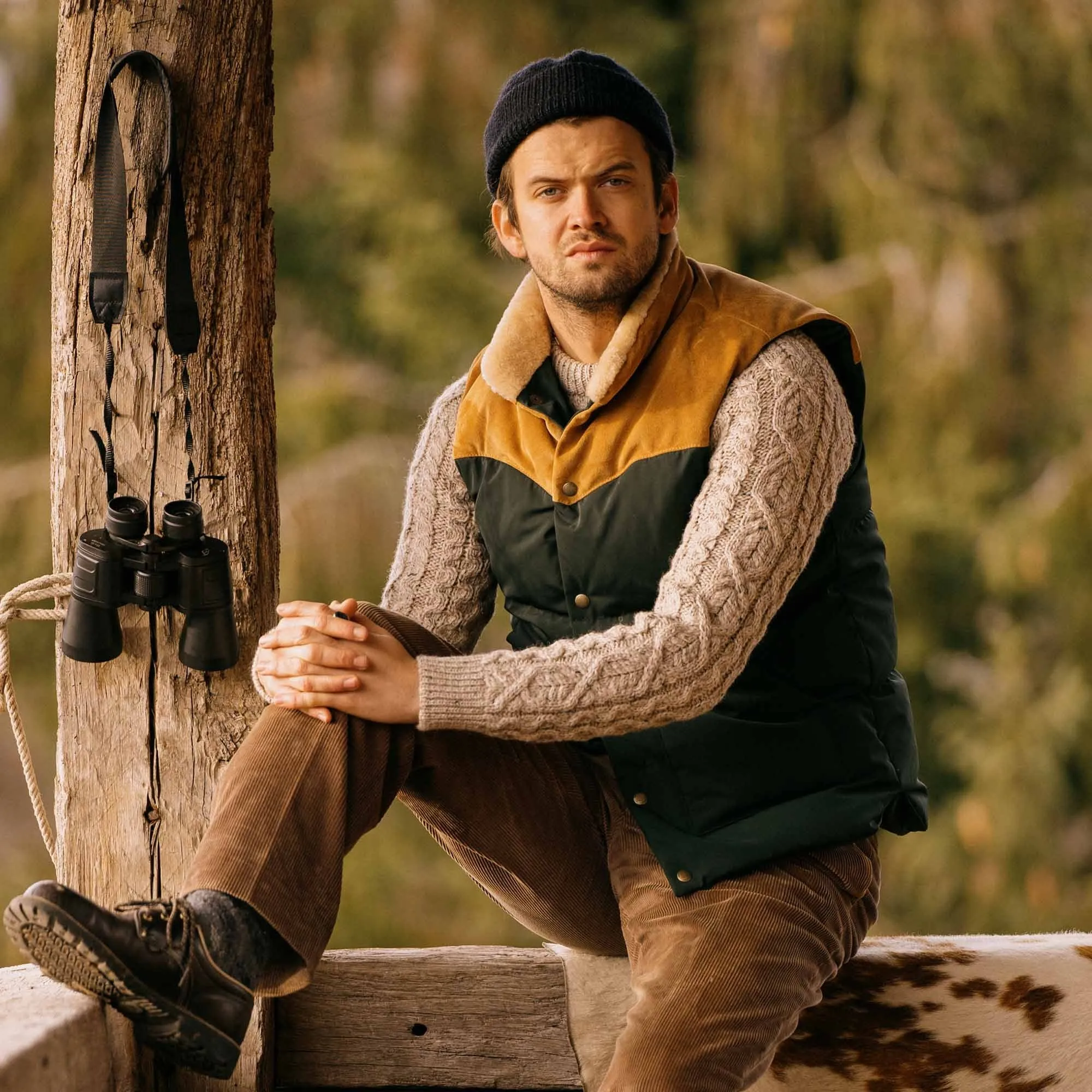 【Shangri-La Heritage】“Bivacco” Forest Green Western Down Vest 森林綠拚皮鵝絨背心 sold by Blue Beach Denim product image thumbnail 3