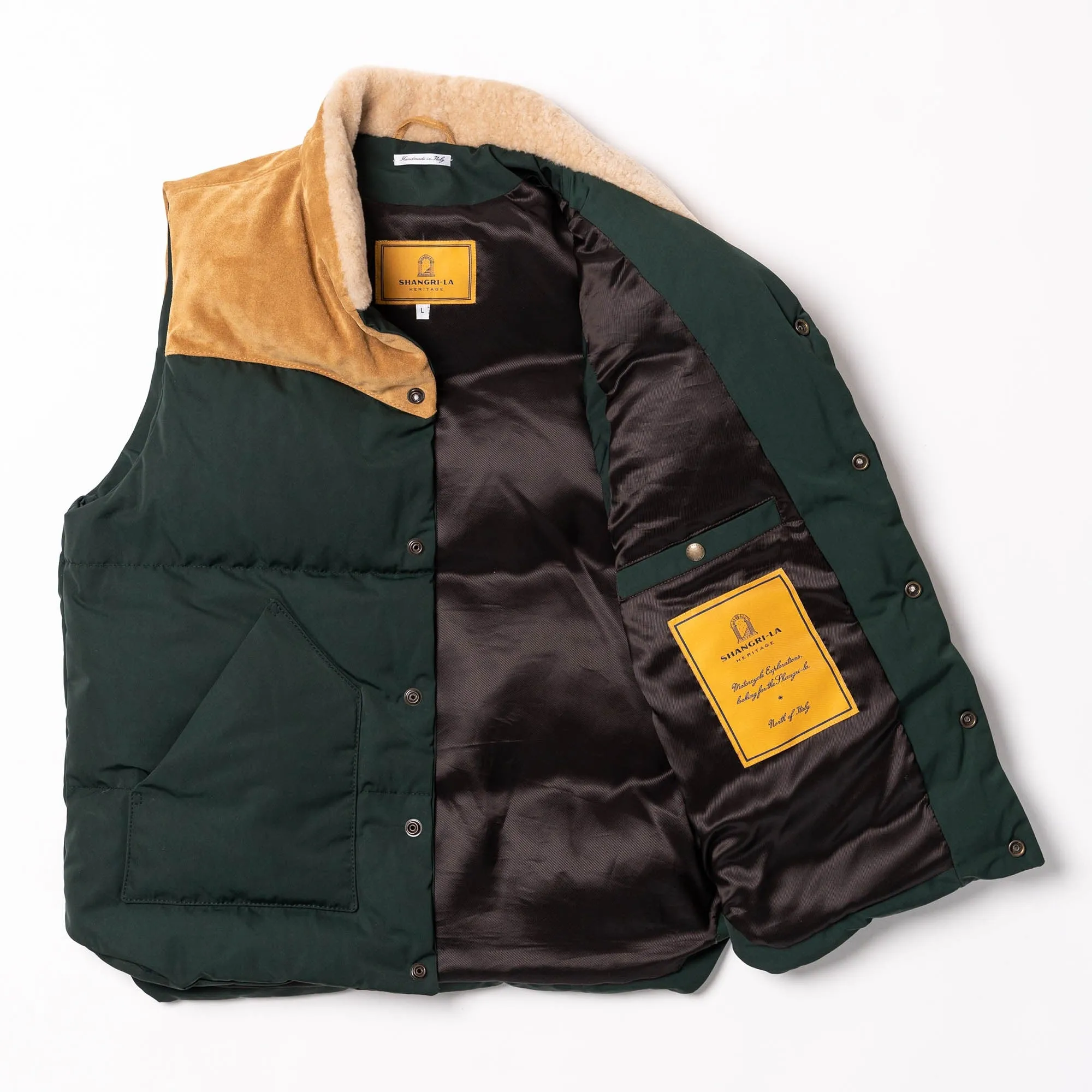 【Shangri-La Heritage】“Bivacco” Forest Green Western Down Vest 森林綠拚皮鵝絨背心 sold by Blue Beach Denim product image thumbnail 4