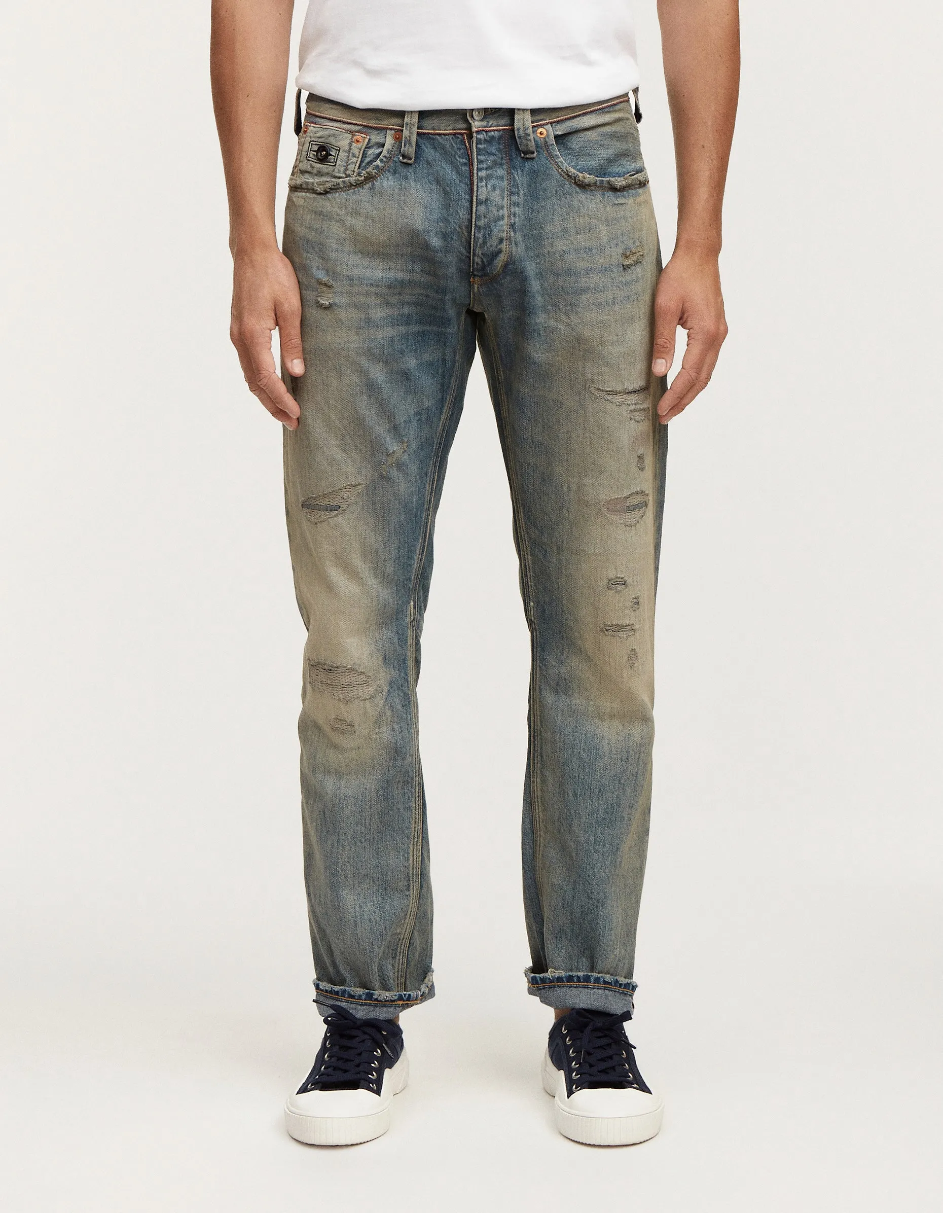 【DENHAM】CUTTER RIDGE RBR 十五週年頂級布邊重度作舊補丁3D立體剪裁牛仔褲 sold by Blue Beach Denim