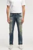 【DENHAM】RIDGE PSSJ4Y 頂級布邊中藍重度水洗補丁修身直筒牛仔褲 sold by Blue Beach Denim