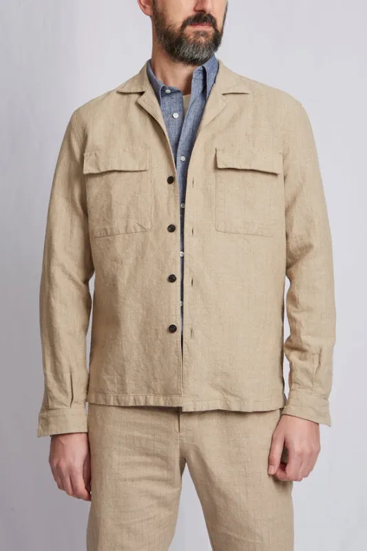 【ABCL Garments】AMEDEO hemp cotton beige stripe 3217 棉麻混紡細緻條紋休閒襯衫外套 sold by Blue Beach Denim