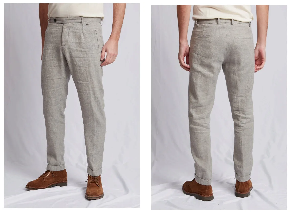 【ABCL Garments】PAUL hemp wool gray 3216 人字紋羊毛混棉麻休閒西裝長 sold by Blue Beach Denim