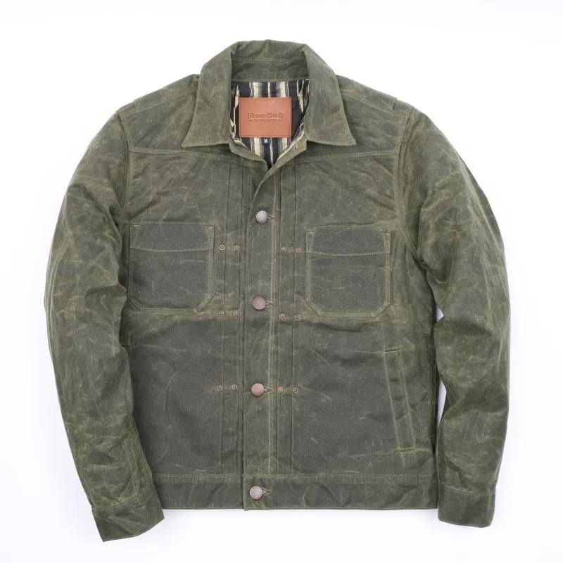 【Freenote】Riders Jacket Waxed Canvas Olive 專利油蠟帆布騎士夾克橄欖綠 sold by Blue Beach Denim