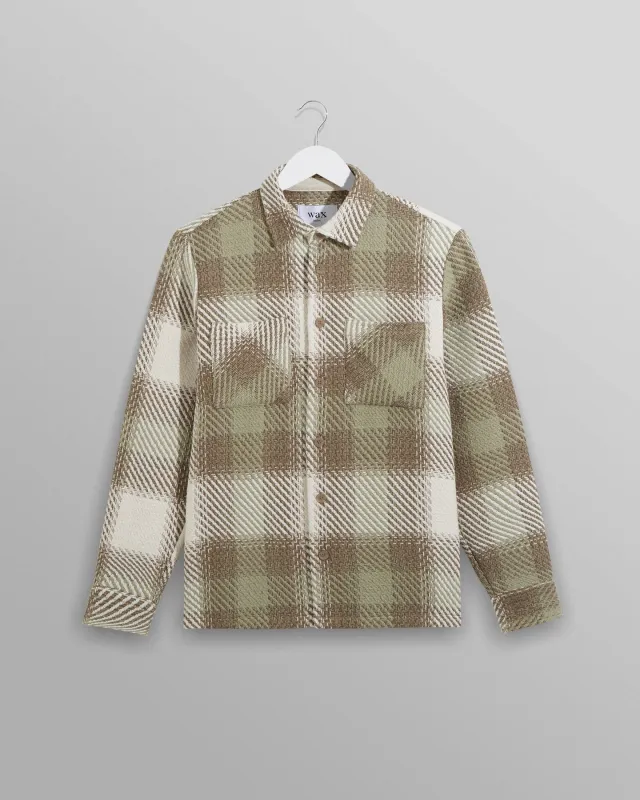 【WAX London】Whiting Overshirt Sage/Ecru Ombre 襯衫外套 旗艦立體格紋 綠/咖啡/米白 sold by Blue Beach Denim