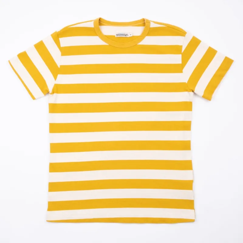 【Freenote】Shifter S/S Tee Mustard Stripe／美式復古布料 芥末黃 條紋短袖T made by Freenote Cloth