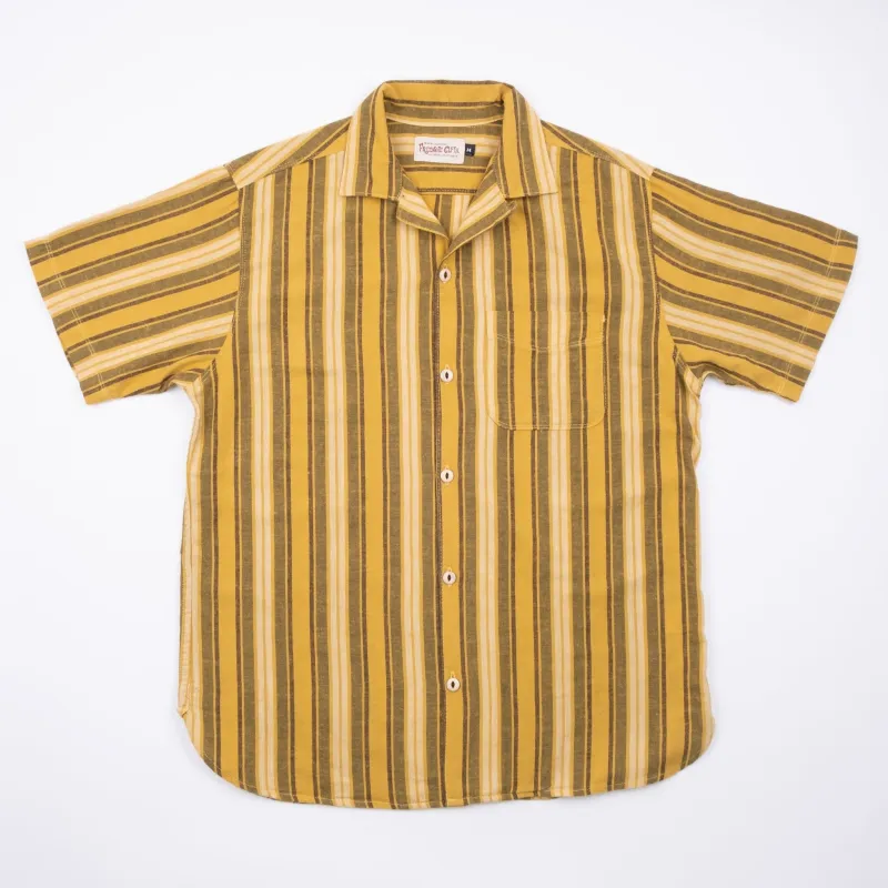 【Freenote】Hawaiian Gold Stripe Short Sleeve Shirt／復古芥末色條紋 日本麻料 夏威夷襯衫 sold by Blue Beach Denim