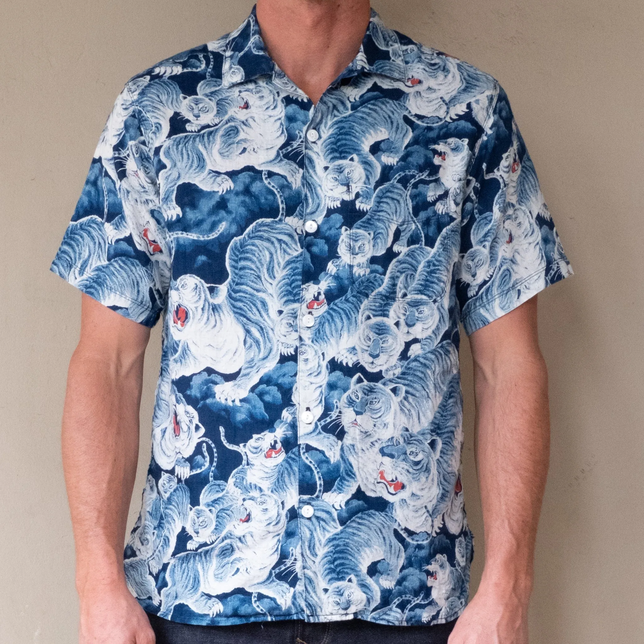 【Freenote】Hawaiian Ice Tiger Shirt 冰虎藍染麻料夏威夷襯衫 sold by Blue Beach Denim product image thumbnail 2