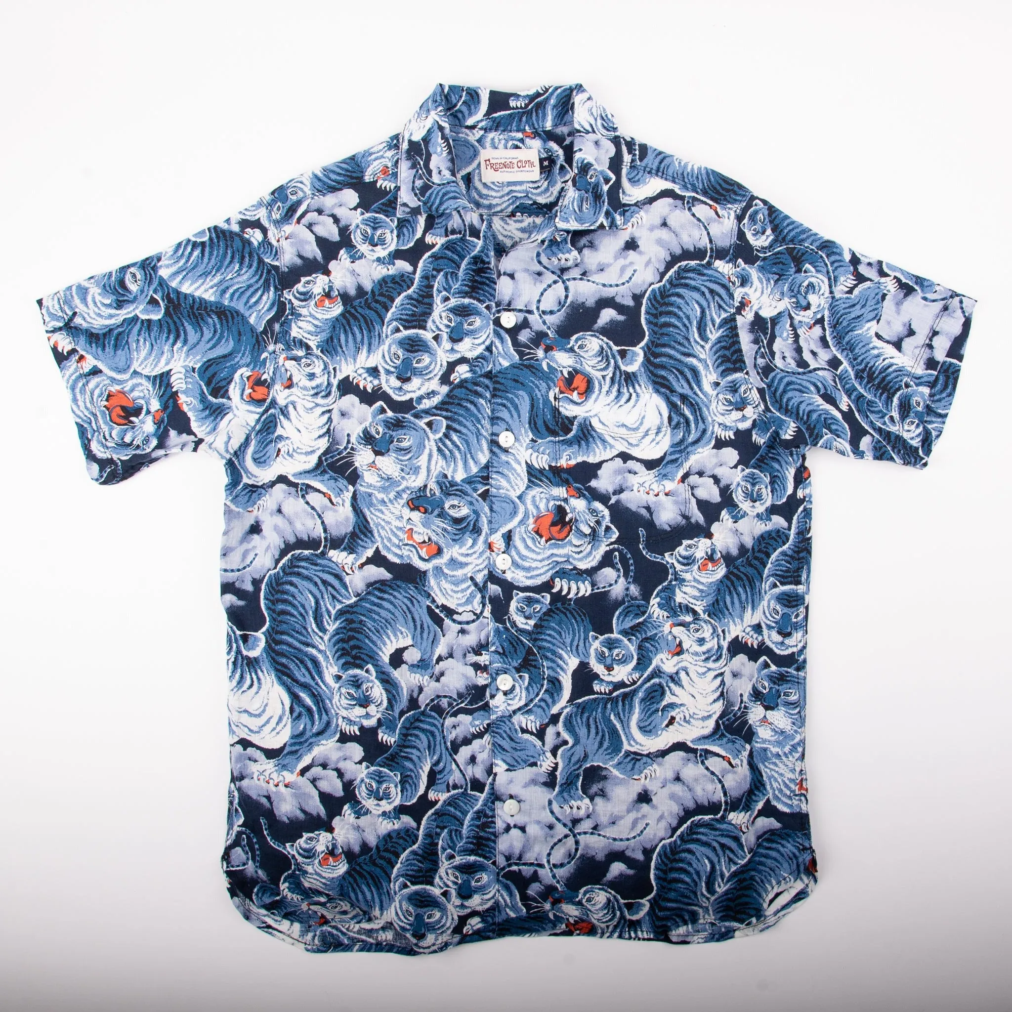 【Freenote】Hawaiian Ice Tiger Shirt 冰虎藍染麻料夏威夷襯衫 sold by Blue Beach Denim