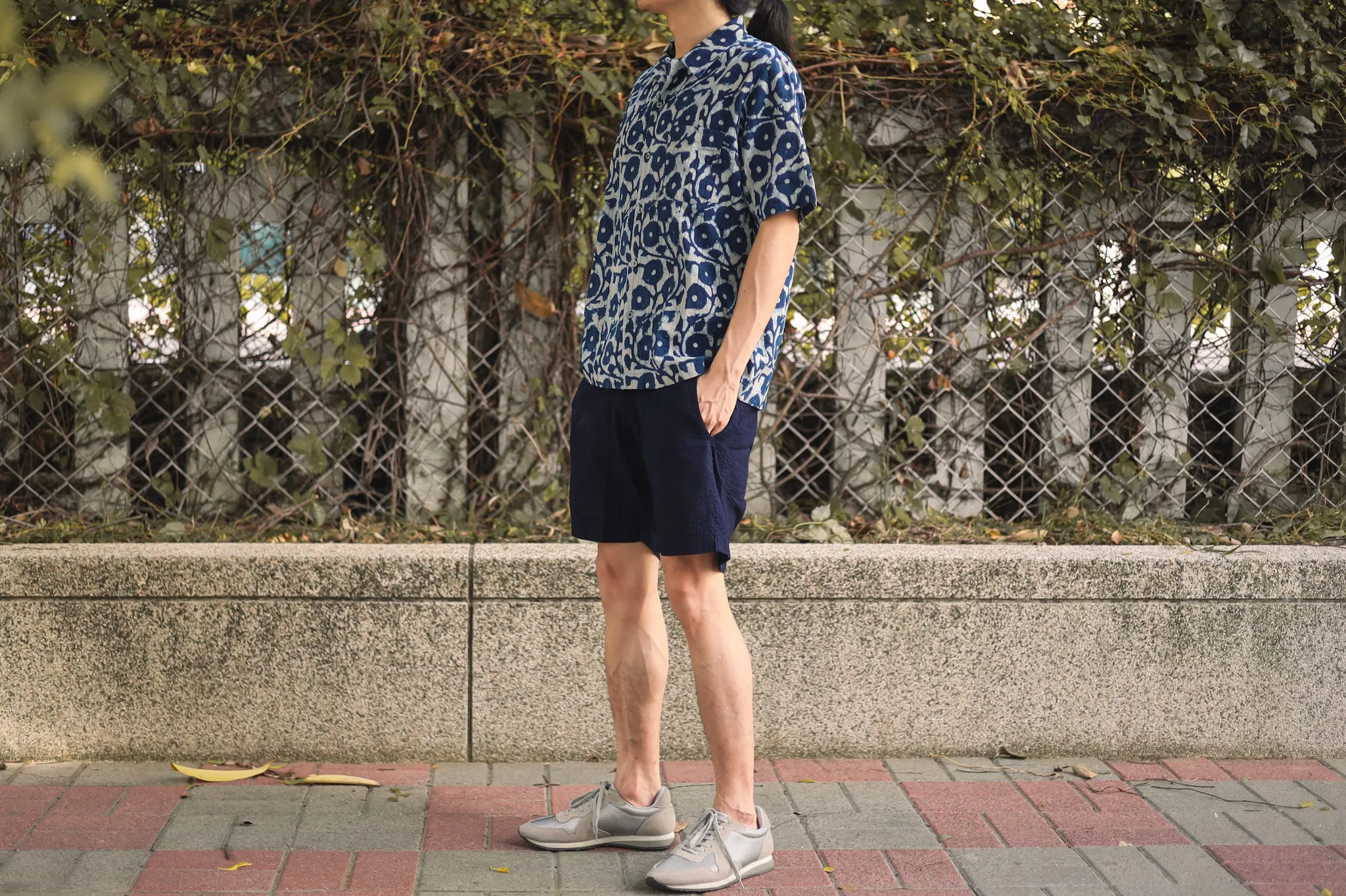 【Universal Works】Road Shirt In Indigo Hand Print Cotton / 印度手印藍染 立體緹花布 50年代開領短袖襯衫 sold by Blue Beach Denim product image thumbnail 3