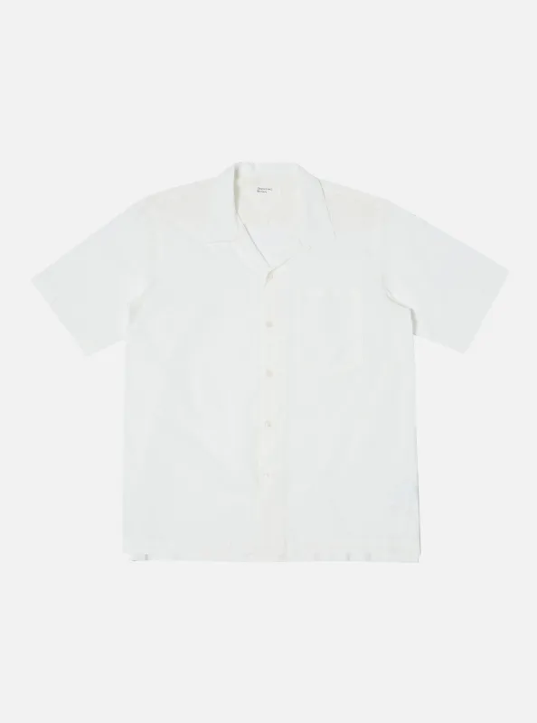 【Universal Works】Camp Shirt In White Linen-Cotton Shirting / 義大利輕磅布料 棉麻混紡 50年代度假短袖襯衫 sold by Blue Beach Denim