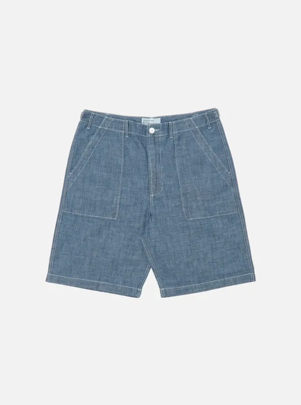 【Universal Works】Fatigue Short In Indigo Chambray / 淺靛藍色 水手布 軍風短褲 sold by Blue Beach Denim