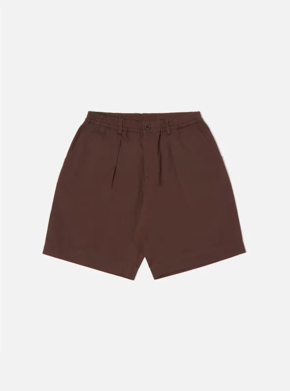 【Universal Works】Pleated Track Short In Chocolate Twill / 客製3x1斜紋棉布 緹花細節 寬鬆短褲 sold by Blue Beach Denim
