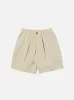 【Universal Works】Pleated Track Short In Stone Paper Touch Cotton / 絲質客製棉布 寬鬆短褲 sold by Blue Beach Denim