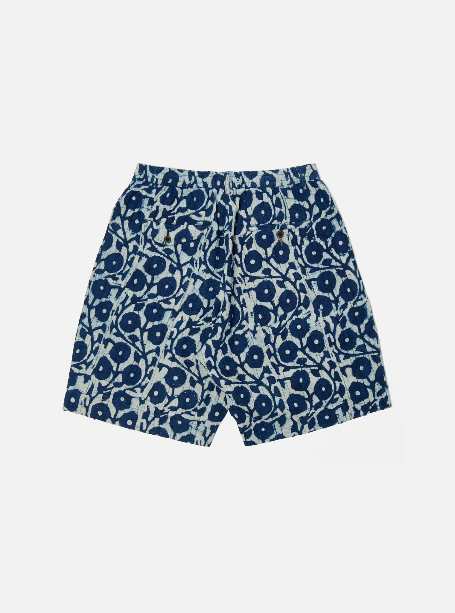 【Universal Works】Pleated Track Short In Indigo Hand Print Cotton / 印度手印藍染 立體緹花布 寬鬆短褲 sold by Blue Beach Denim product image thumbnail 5