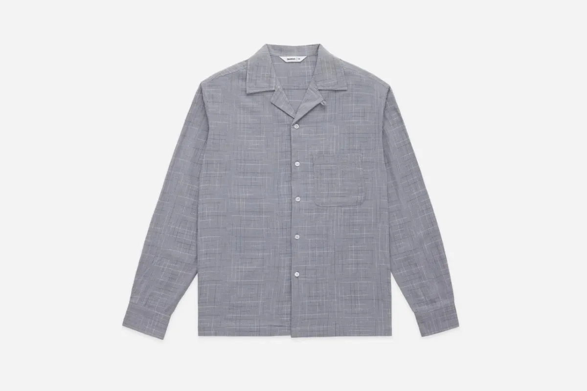 【3sixteen】Loop Collar Shirt Graphite Crosshatch / 手織布料 斷線十字紋 開領襯衫 石墨灰 sold by Blue Beach Denim