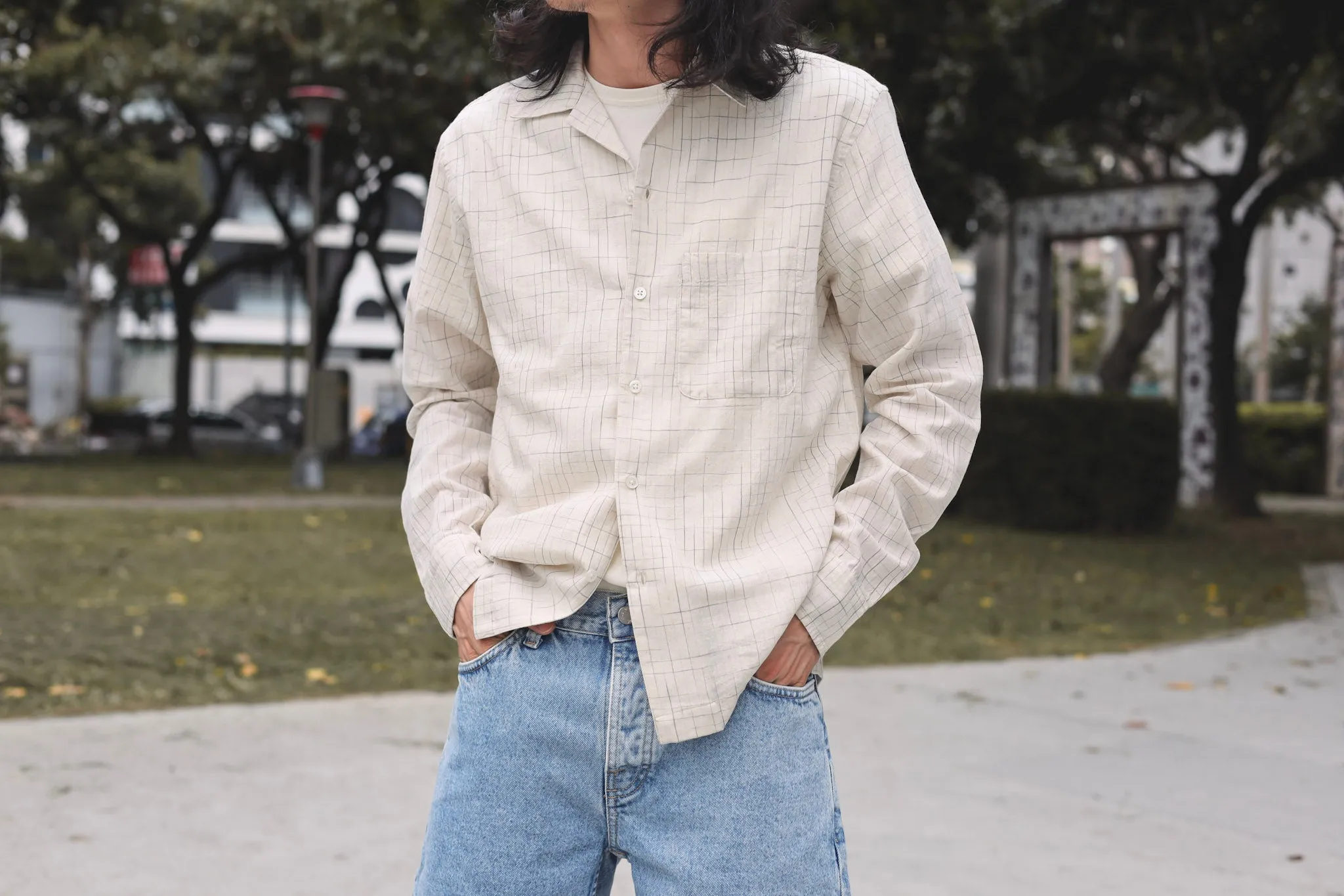 【3sixteen】Loop Collar Shirt Natural Crosshatch / 手織布料 斷線十字紋 開領襯衫 sold by Blue Beach Denim product image thumbnail 4