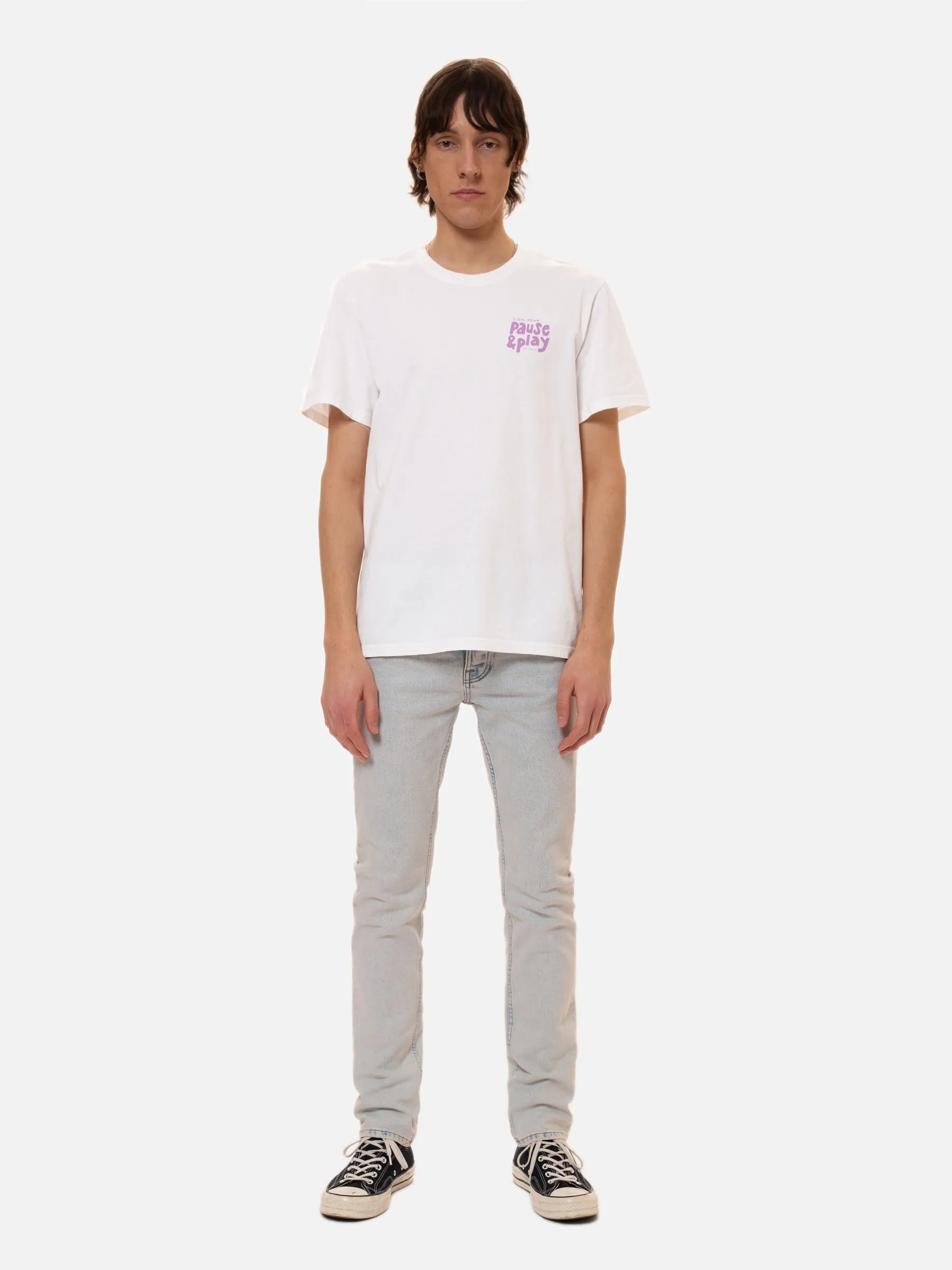 【Nudie Jeans】Roy Pause And Play 靜下來玩混一下粉筆白圖Tee sold by Blue Beach Denim product image thumbnail 3