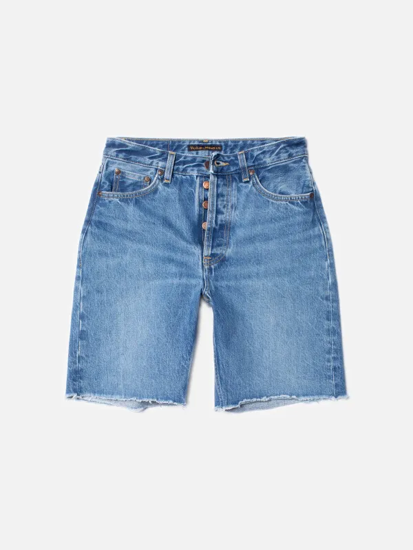 【Nudie Jeans】Maud Shorts Nostalgic Blue 女版懷舊石洗高腰長版牛仔短褲 sold by Blue Beach Denim