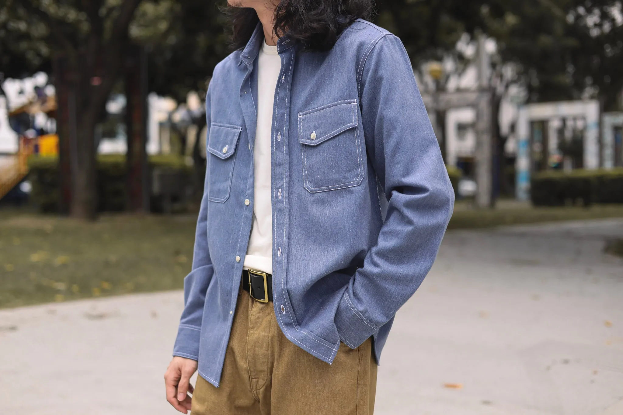 【3sixteen】 Crosscut Western Cerulean Handloom Khadi Denim/手織復古面料丹寧襯衫 sold by Blue Beach Denim product image thumbnail 5