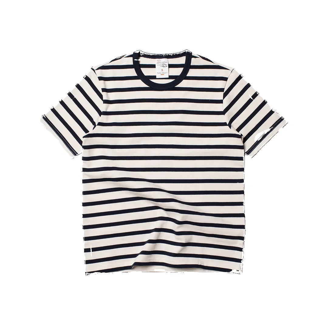 【Nudie Jeans】Joni Breton Stripe Offwhite/Navy 經典藍白條紋 色織布女款短T sold by Blue Beach Denim