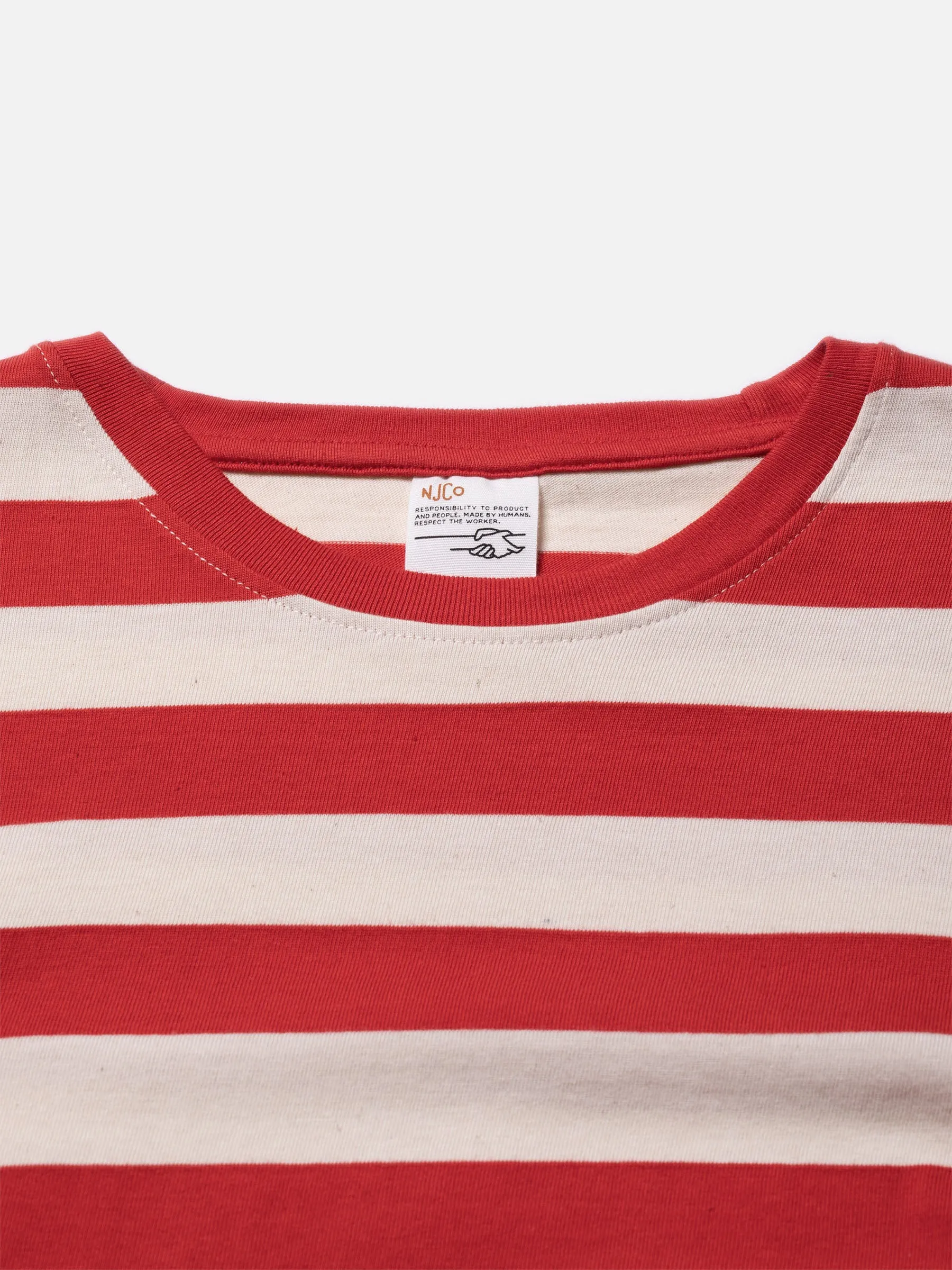 【Nudie Jeans】Uno Block Stripe Offwhit/Red 經典紅白條紋色織布短T sold by Blue Beach Denim product image thumbnail 4