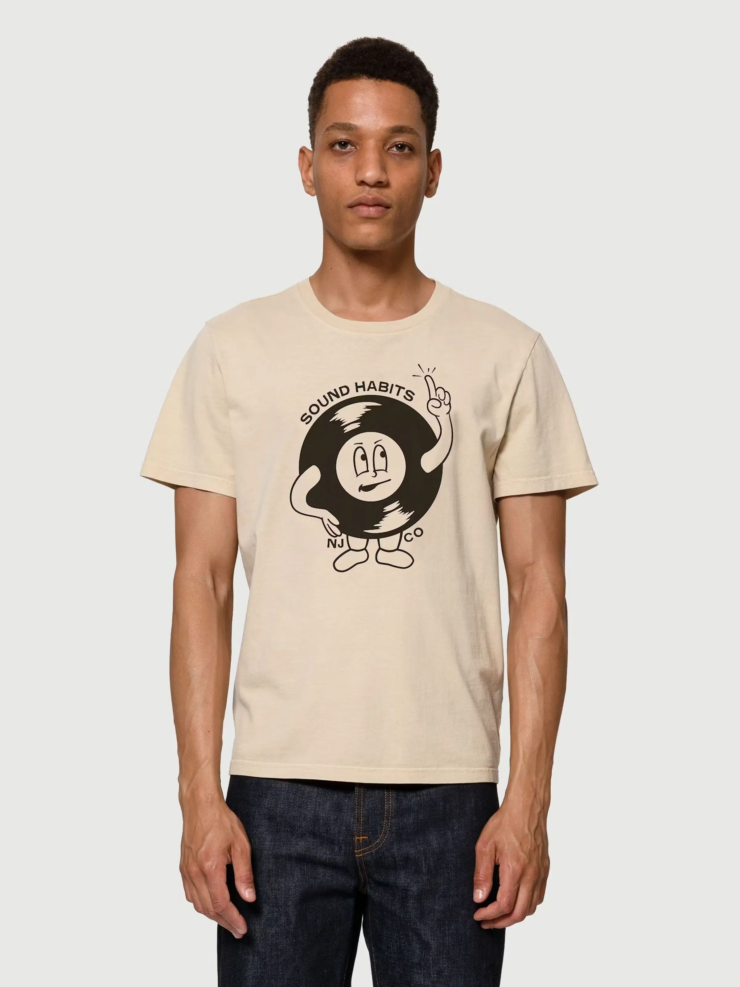 【Nudie Jeans】Roy Sound Habits Cream 黑膠圖樣有機棉短T奶油色 sold by Blue Beach Denim product image thumbnail 2