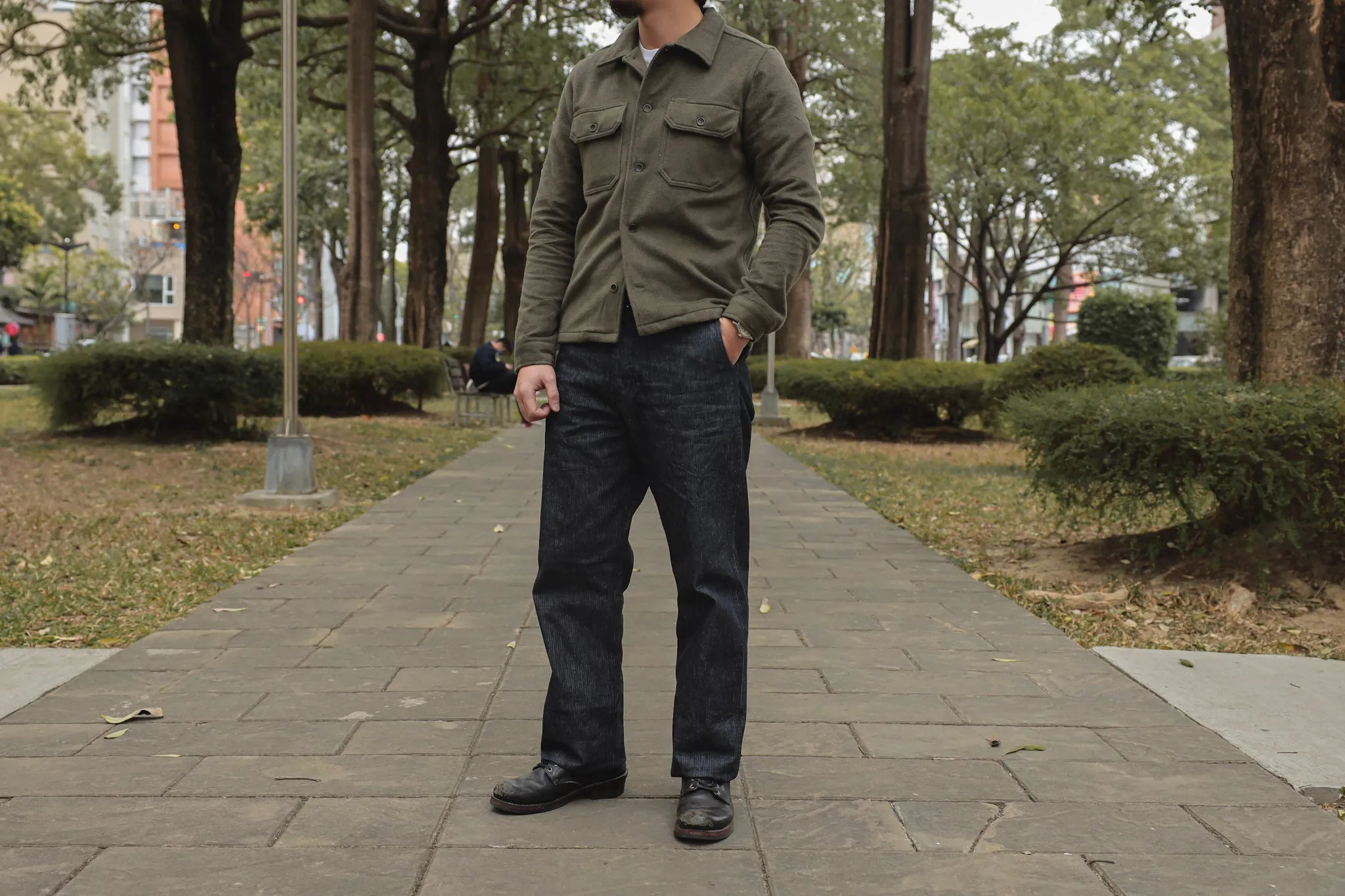 【Naked and Famous】Work Shirt Cotton Melton Shirt Green / 日本棉質莫爾頓布料 工作襯衫 軍綠色 sold by Blue Beach Denim product image thumbnail 3