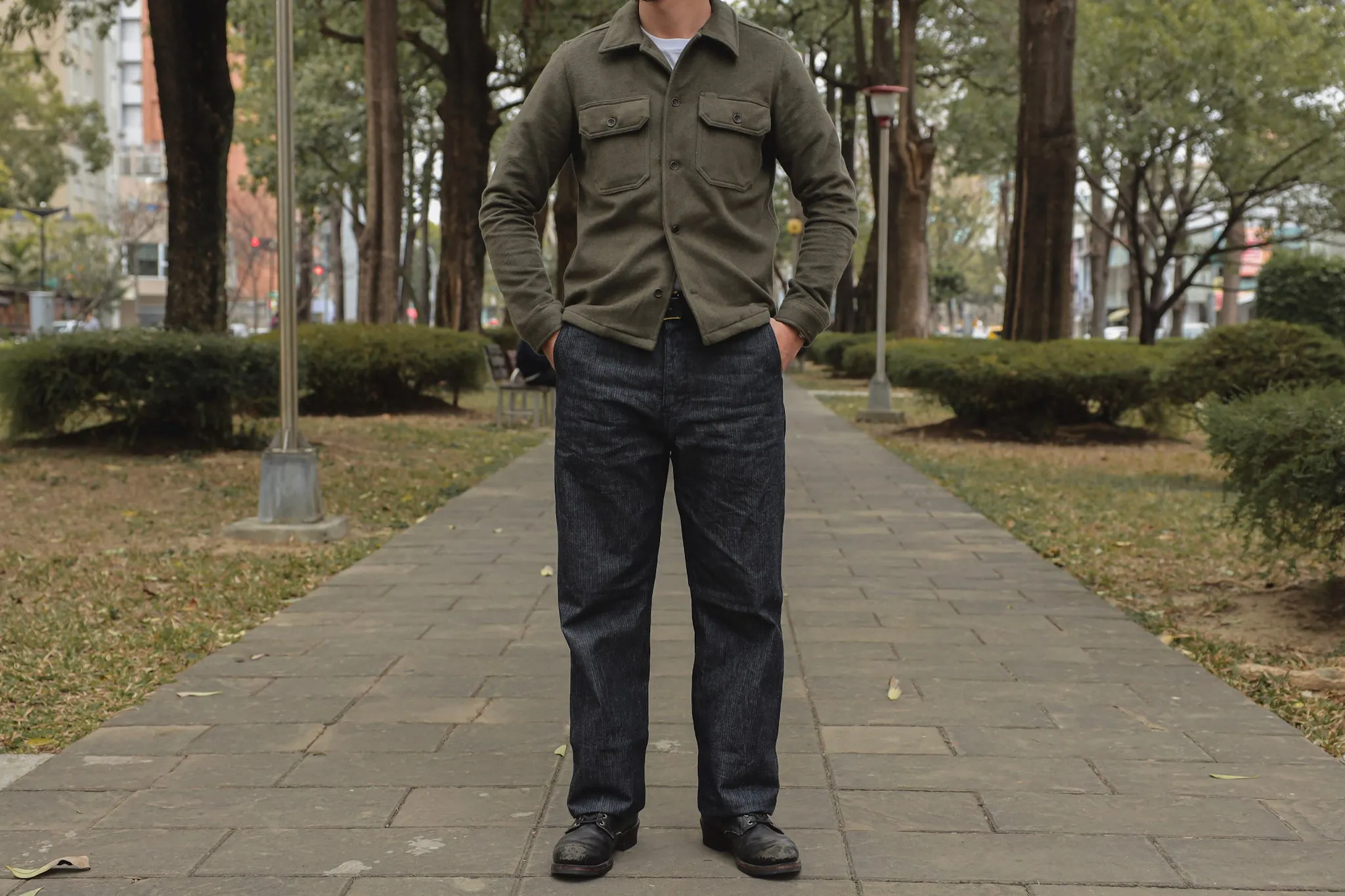 【Naked and Famous】Work Shirt Cotton Melton Shirt Green / 日本棉質莫爾頓布料 工作襯衫 軍綠色 sold by Blue Beach Denim product image thumbnail 2