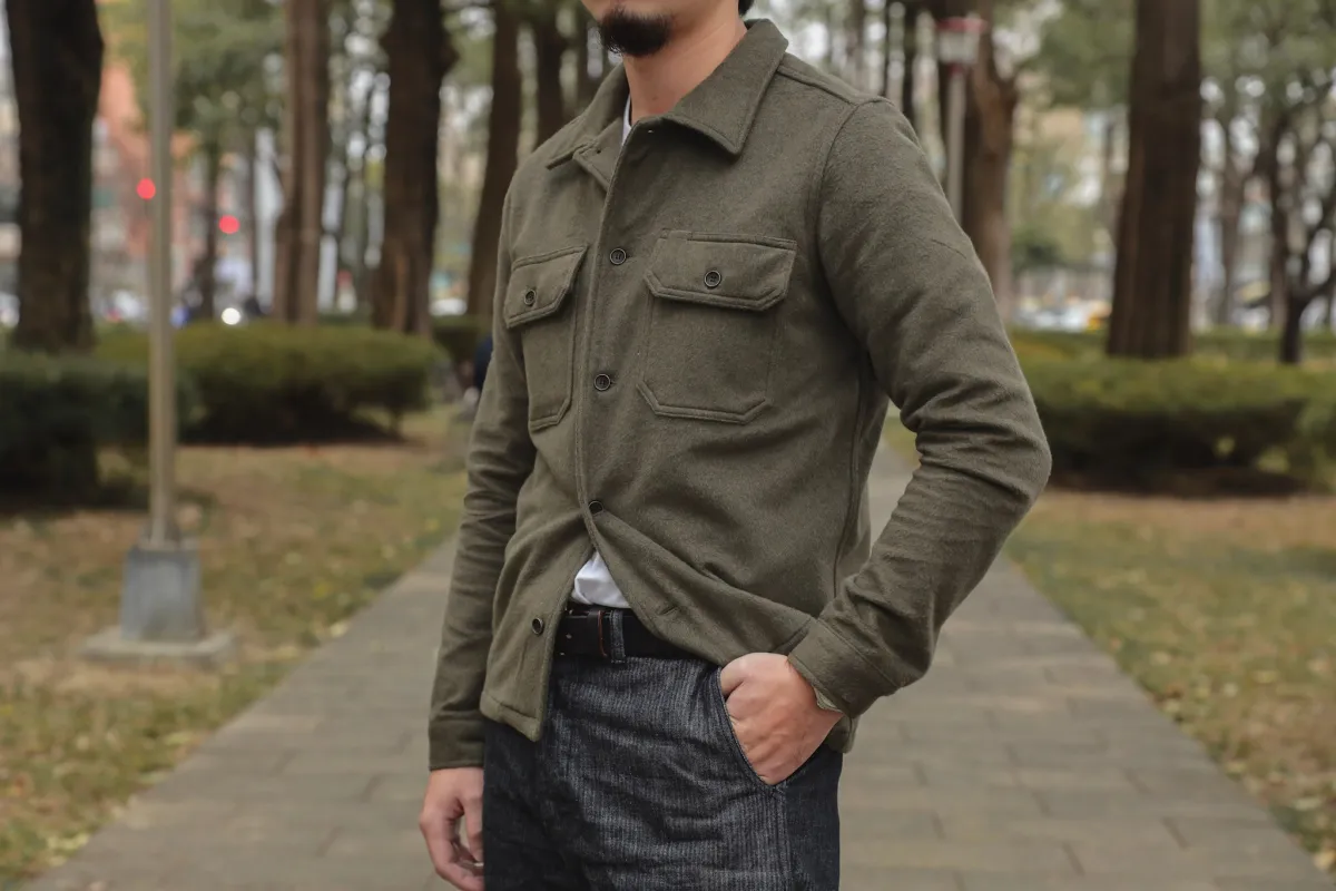 【Naked and Famous】Work Shirt Cotton Melton Shirt Green / 日本棉質莫爾頓布料 工作襯衫 軍綠色 sold by Blue Beach Denim