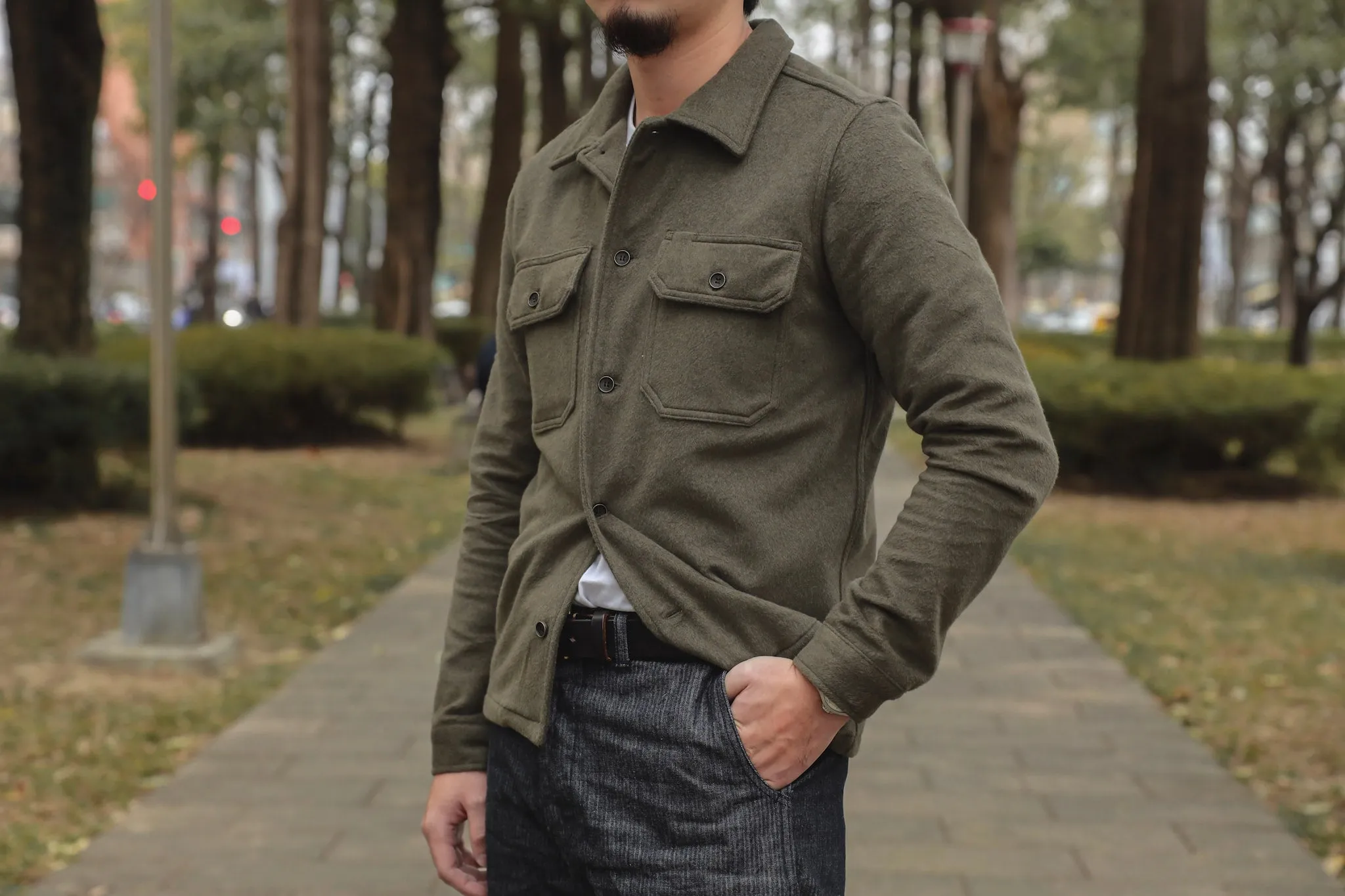 【Naked and Famous】Work Shirt Cotton Melton Shirt Green / 日本棉質莫爾頓布料 工作襯衫 軍綠色 sold by Blue Beach Denim
