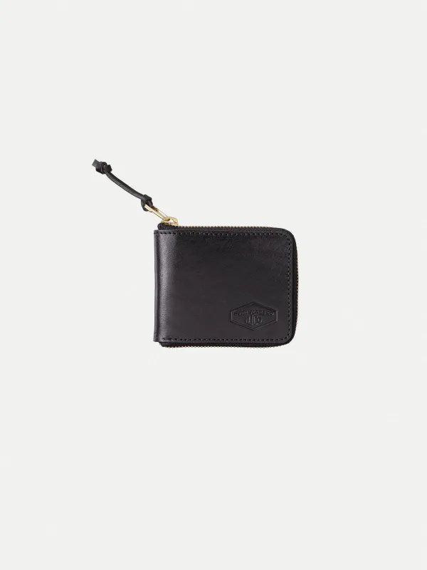 【Nudie Jeans】Bergendahl Wallet Zip Black／ 植鞣革拉鍊短夾 sold by Blue Beach Denim