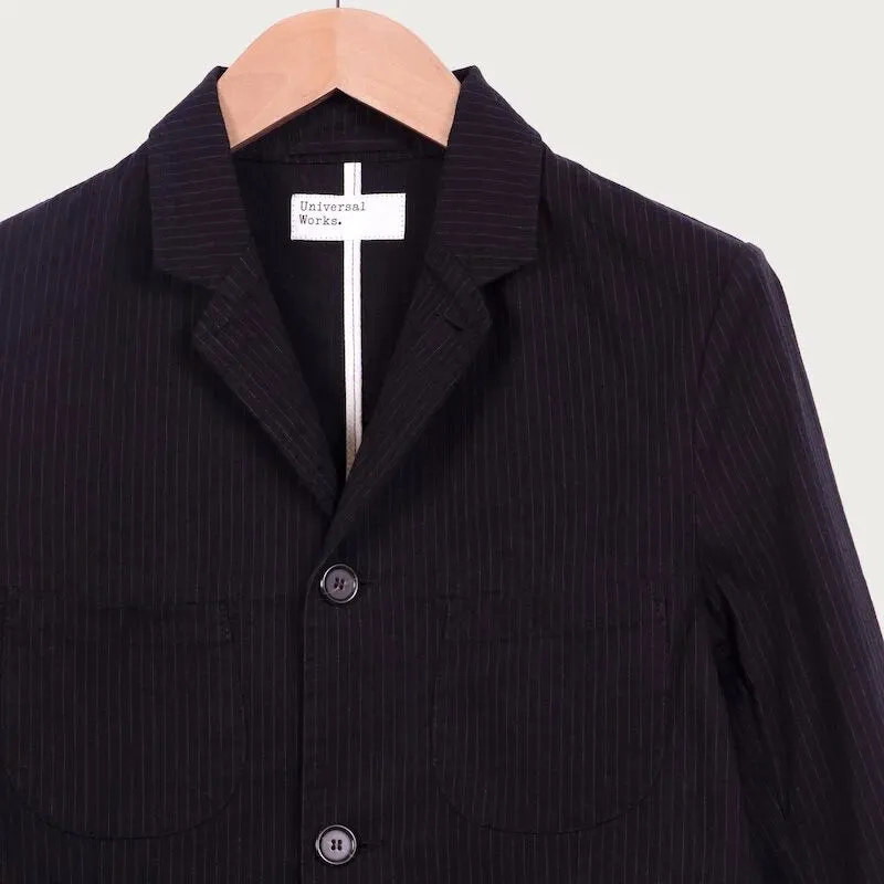 【Universal Works】Barra Stripe Jacket / 西服工裝外套 細直條紋 日本布- 黑色 sold by Blue Beach Denim