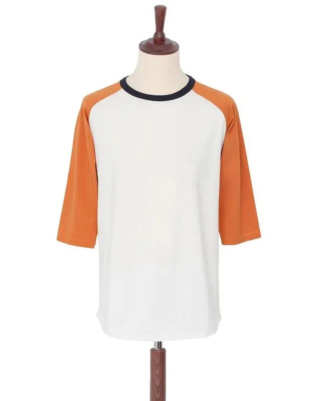 【Indigofera】Supima Leon Raglan Sweater ／ 頂級匹馬棉 拉克蘭五分袖上衣 白橘拚色 sold by Blue Beach Denim