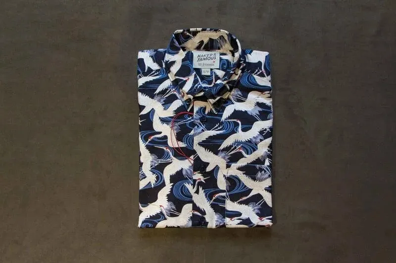 【Naked and Famous】Easy Shirt - Slub Cranes - Blue / 日本鶴花紋襯衫 sold by Blue Beach Denim