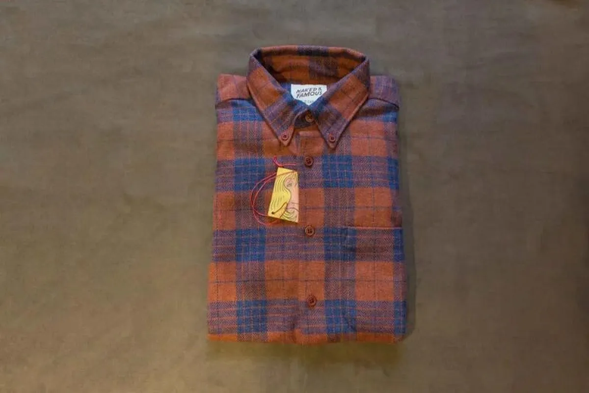 【Naked and Famous】Easy Shirt - Triple Twist Yarn Vintage Flannel - Rust / 特殊三重撚棉線 法藍絨襯衫 sold by Blue Beach Denim